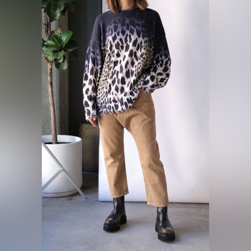 R13 100% Cotton Oversized Sweater in Faded Leopard Print Size Small VGUC - Picture 1 of 11